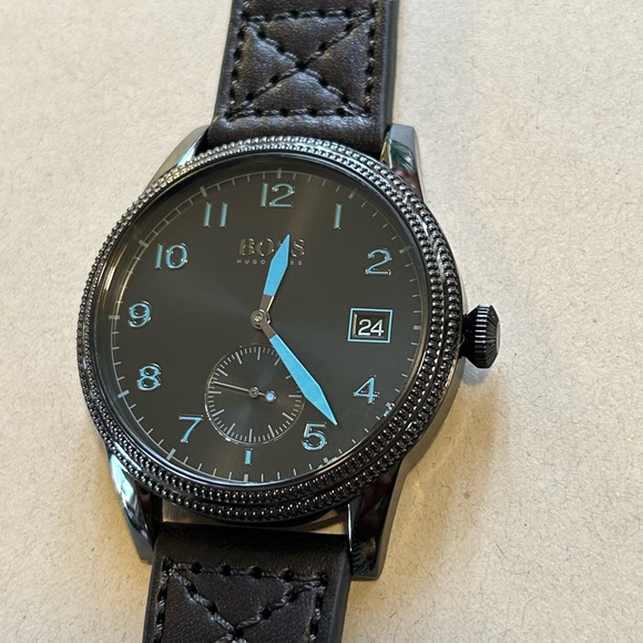 Hugo Boss Watch With 44mm Black Face & Black Leather Band - Picture 1 of 8